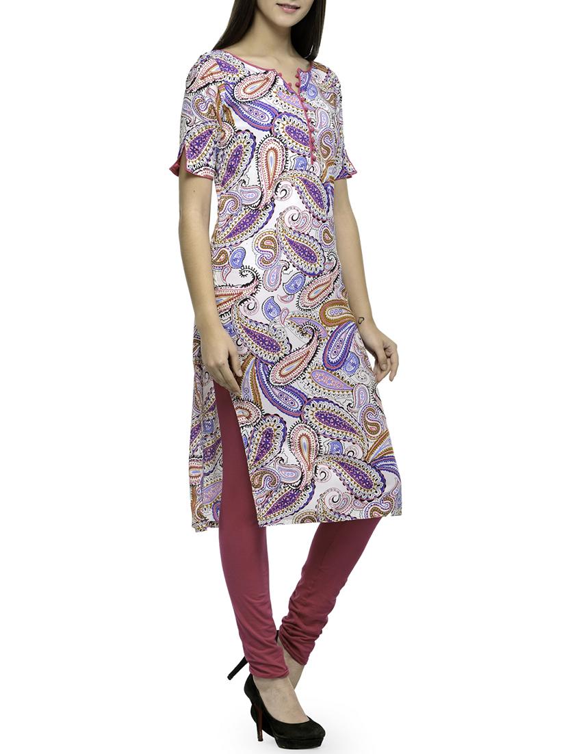 blue crepe straight printed kurta - 12780211 - Zoom Image - 2