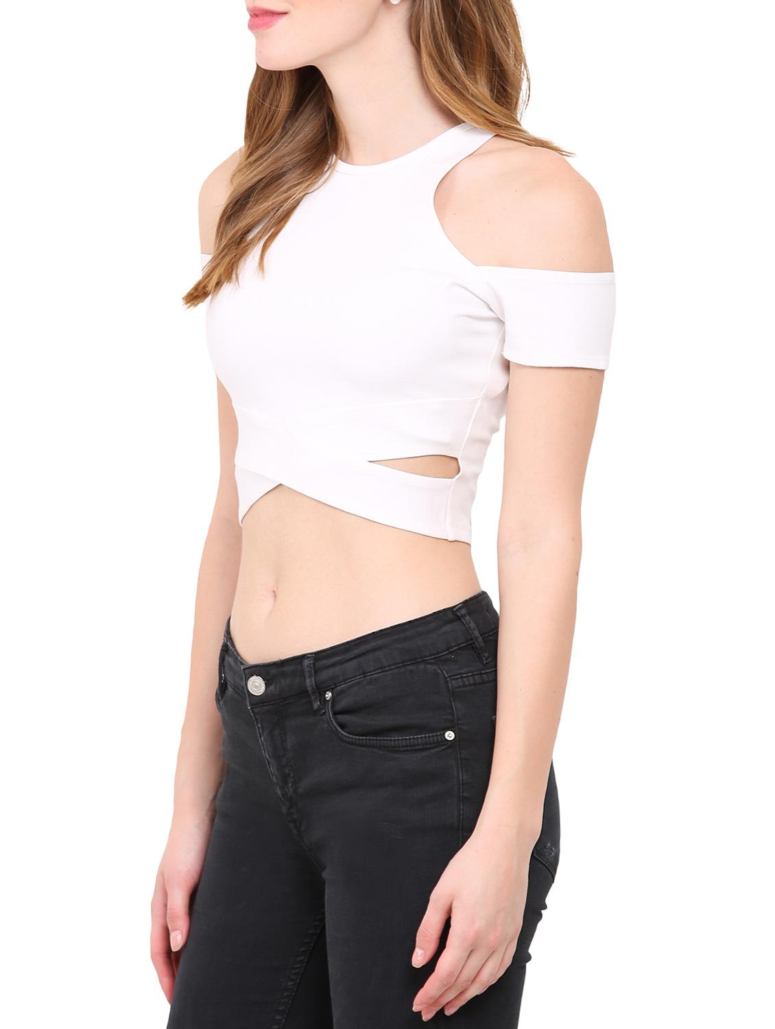 white polyester crop top - 12786278 - Zoom Image - 2