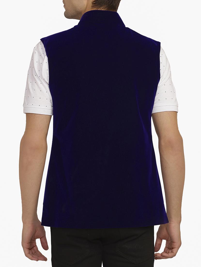 blue velvet nehru jacket - 12787119 - Zoom Image - 2