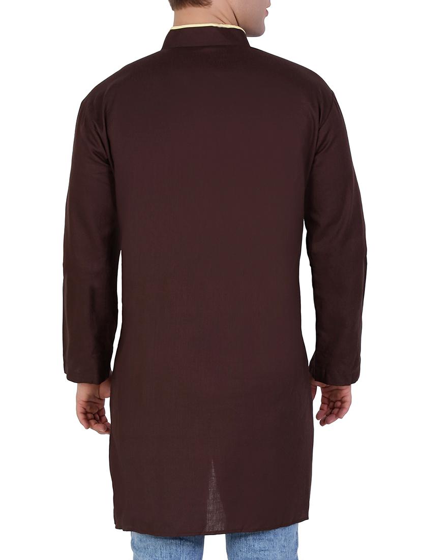 solid brown cotton kurta - 12787168 - Zoom Image - 2