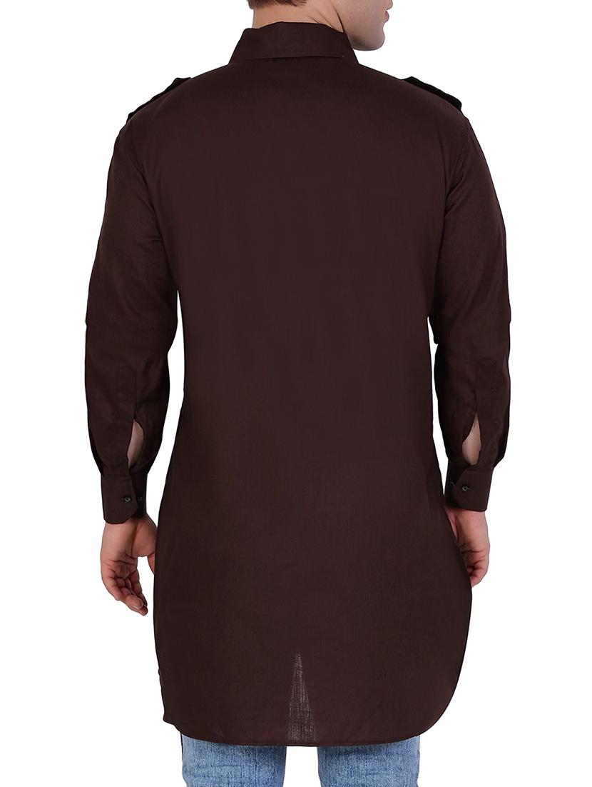 solid brown cotton pathani kurta - 12787171 - Zoom Image - 2