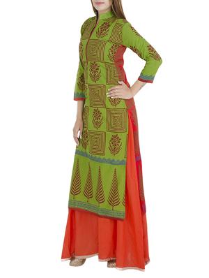green cotton straight kurta - 12787531 - Standard Image - 2