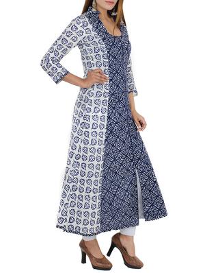 blue cotton a-line kurta - 12787536 - Standard Image - 2