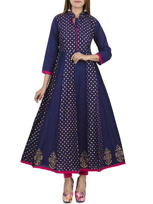 block printed anarkali kurta - 12787537 - Standard Image - 1