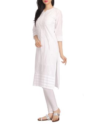 White chikankari embroidered cotton kurta - 12788690 - Standard Image - 2