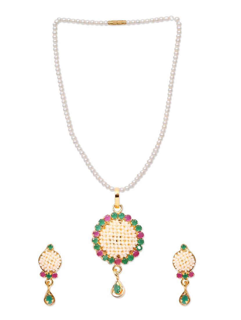 pearls collection golden pendant set for women - 12790489 - Zoom Image - 2
