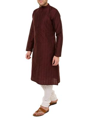 maroon dupion pink tucks kurta - 12798232 - Standard Image - 2