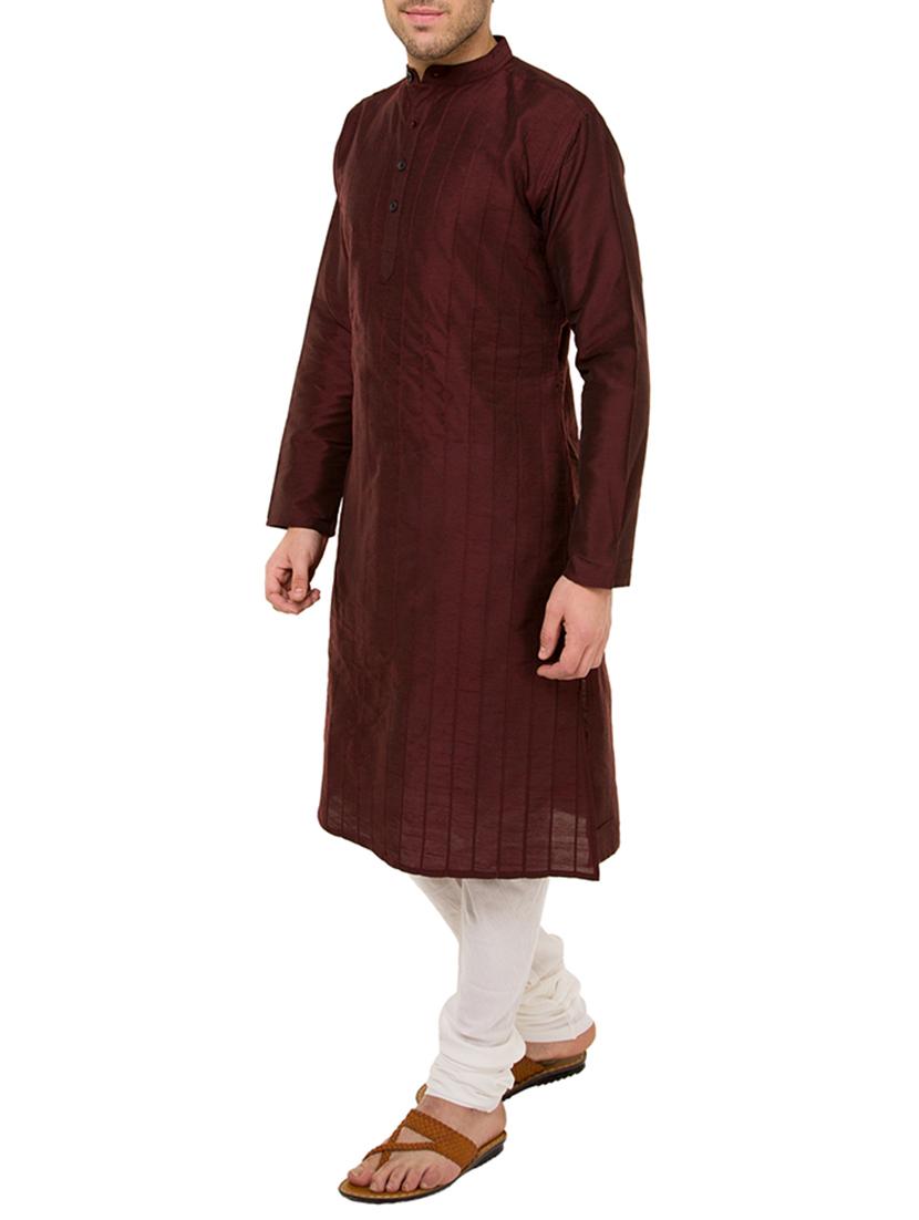 maroon dupion pink tucks kurta - 12798232 - Zoom Image - 2