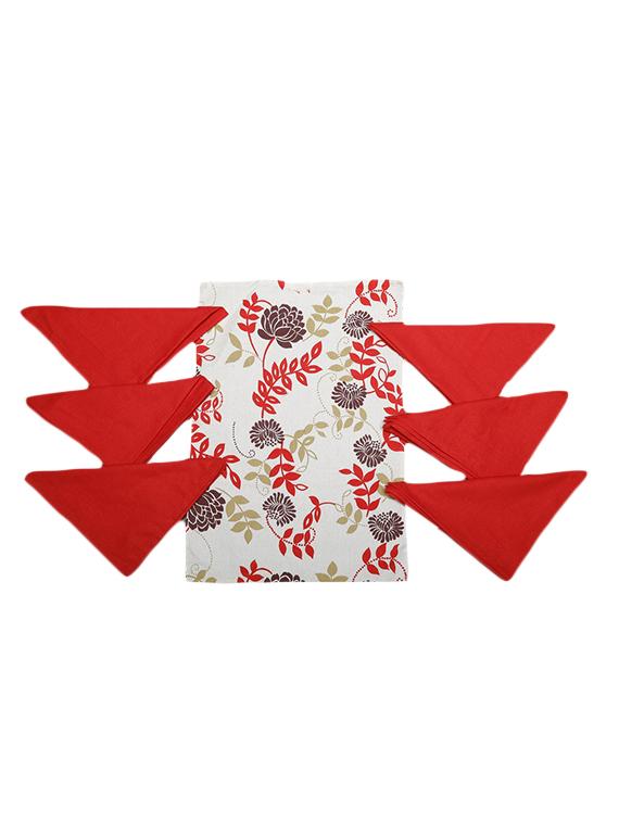 Dekor World Floral Orange Cotton Printed Place Mat With Napkins (Pack Of 12) - By