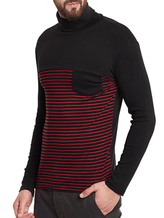 black cotton blend striped t-shirt - 12801097 - Zoom Image - 2