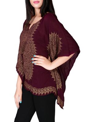 maroon printed crepe kaftan - 12801739 - Standard Image - 2