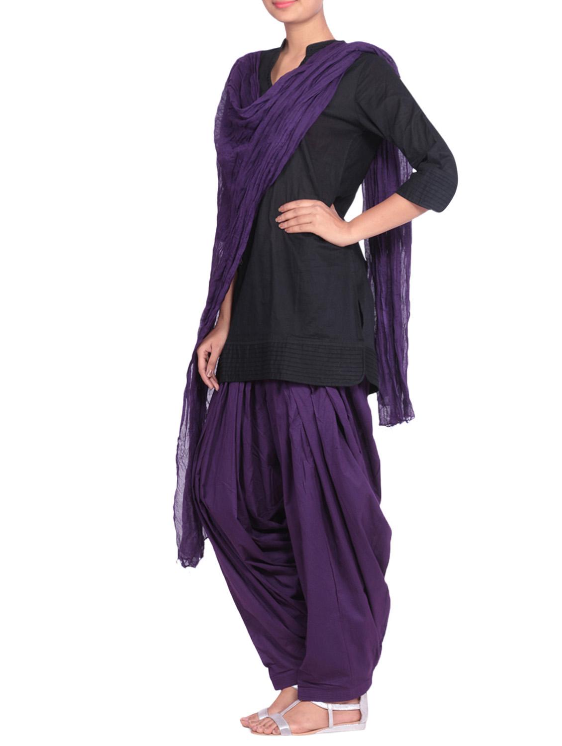 purple cotton salwar with dupatta - 12808797 - Zoom Image - 2