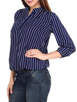 mandarin neckline striped top - 12814677 - Standard Image - 2