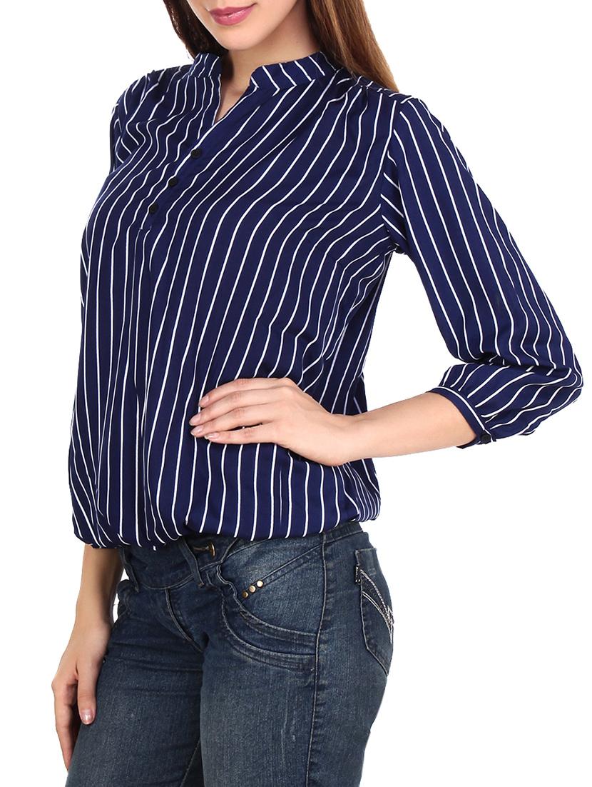 mandarin neckline striped top - 12814677 - Zoom Image - 2