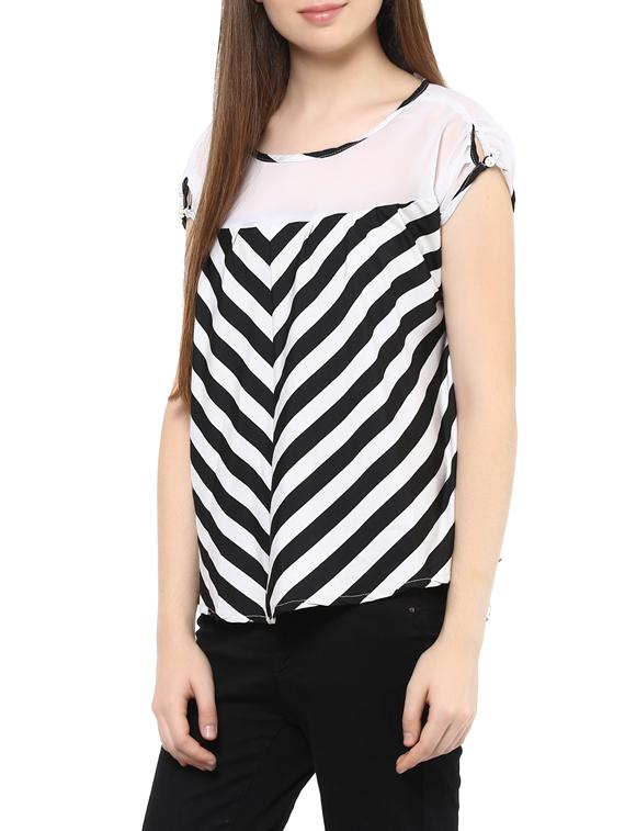 white striped poly crepe top - 12818145 - Zoom Image - 2