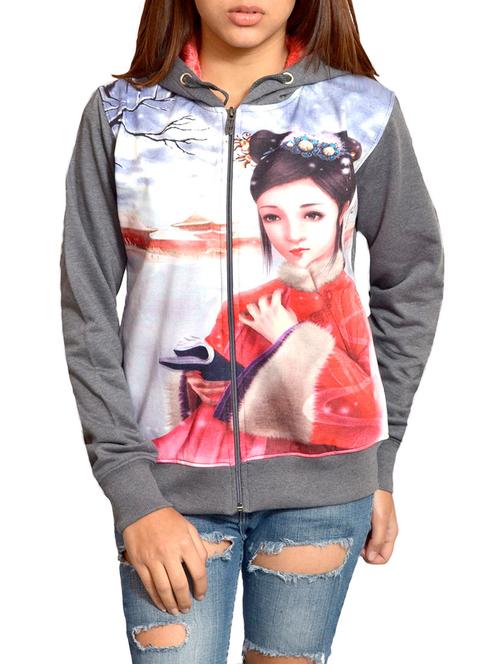 grey printed fleece sweatshirt - 12819027 - Very Small Image - 1