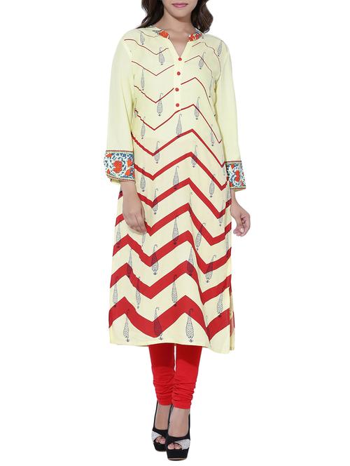 yellow rayon straight kurta - 12819271 - Very Small Image - 1