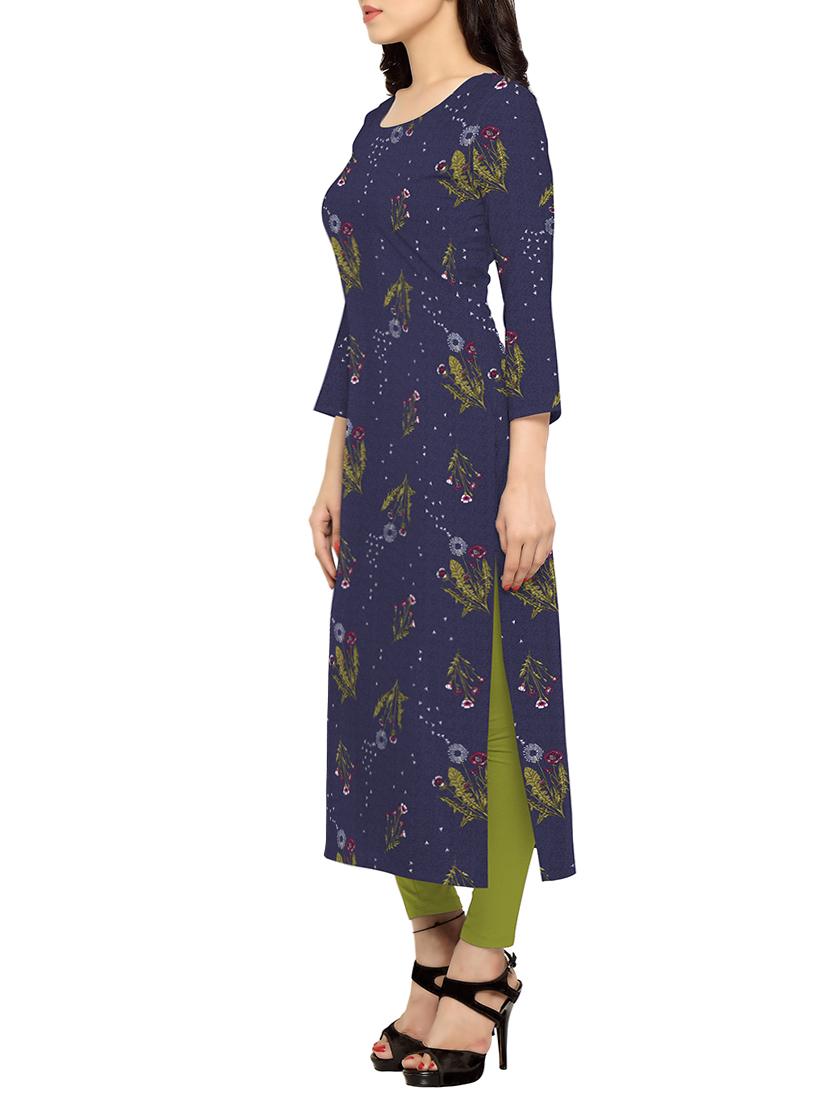 blue crepe straight kurta - 12823350 - Zoom Image - 2