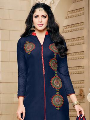blue cotton blend churidaar suits unstitched suit - 12827938 - Standard Image - 2