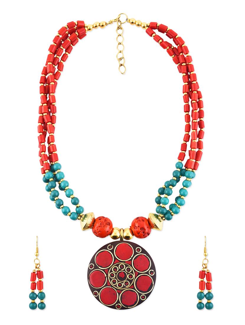 red metal long necklace - 12828318 - Zoom Image - 2
