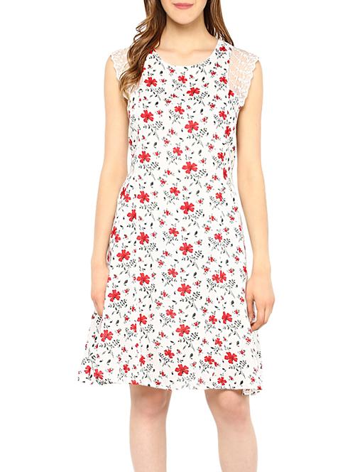 white floral Printed rayon a-line dress - 12832300 - Very Small Image - 1