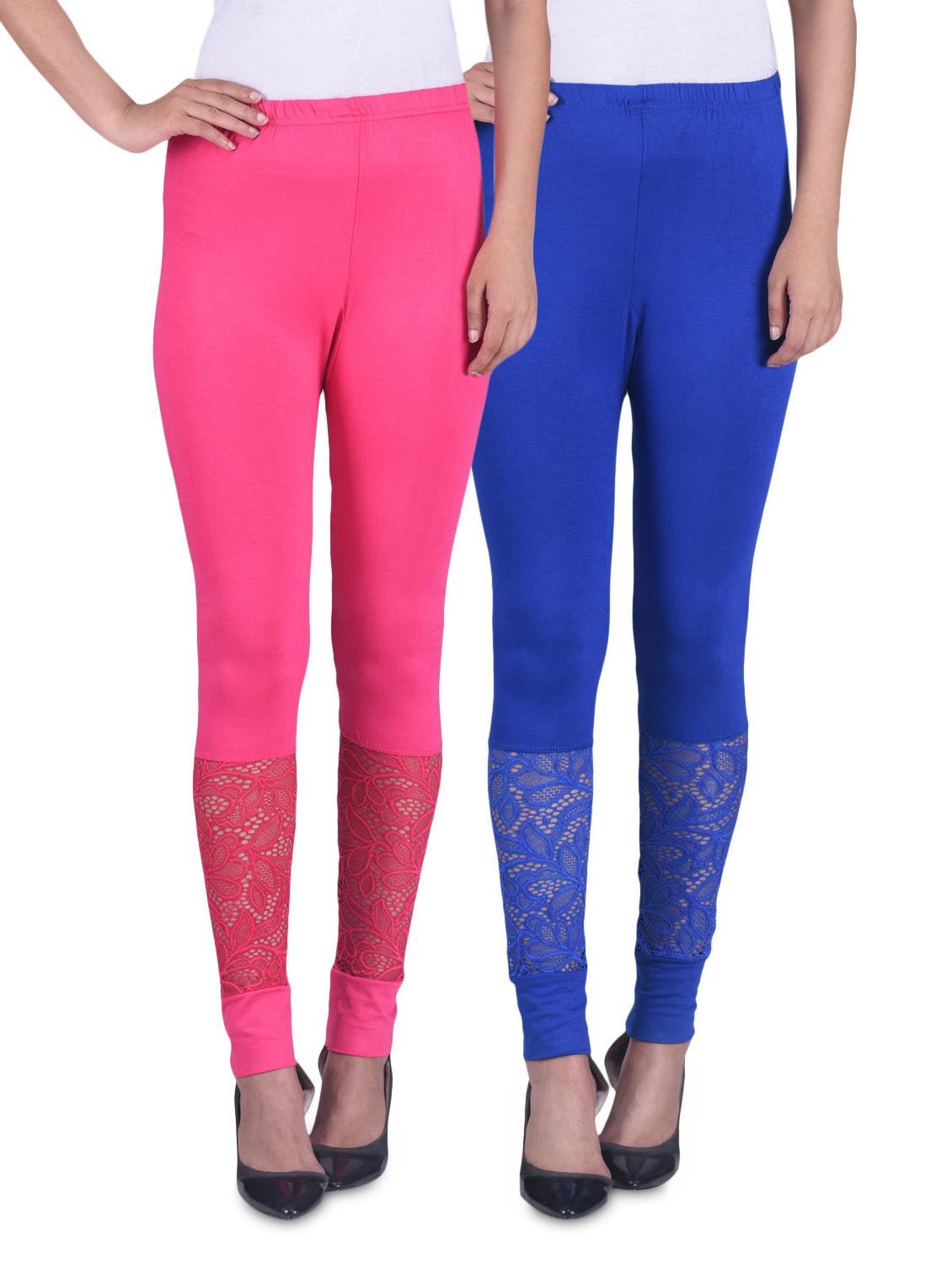 Pink And Blue Viscose Laced Leggings (Set Of 2) - By