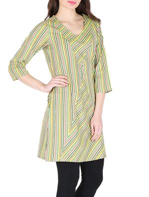 yellow striped cotton kurti - 12841866 - Standard Image - 2