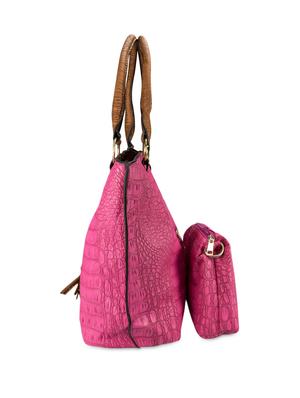 pink textured leatherette handbag with fringes - 1284629 - Standard Image - 2