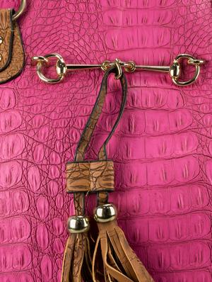 pink textured leatherette handbag with fringes - 1284629 - Standard Image - 5
