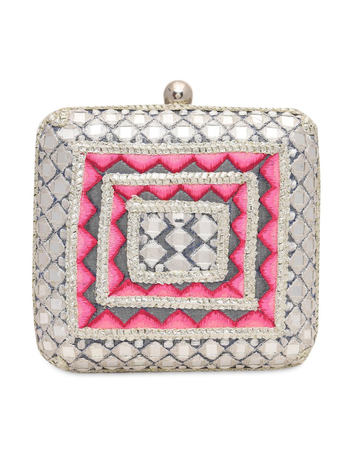 silver polyester mirror work box clutch - 1286762 - Zoom Image - 2