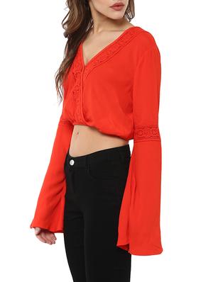 red crepe crop top - 12879370 - Standard Image - 2