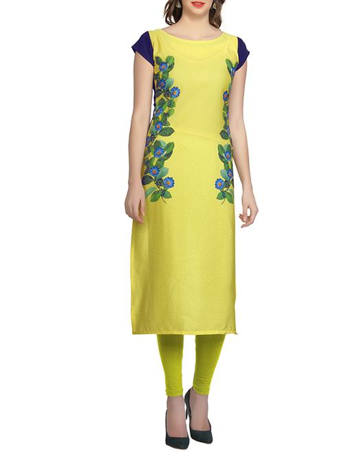 yellow crepe straight kurta - 12879866 - Standard Image - 1