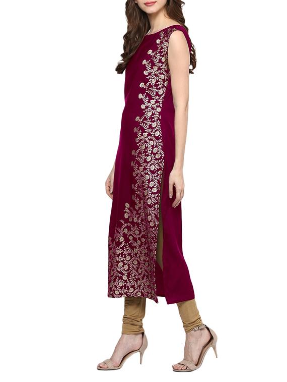 straight foil print kurta - 12879903 - Zoom Image - 2