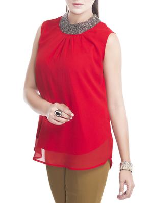 red embellished georgette regular top - 12880292 - Standard Image - 2