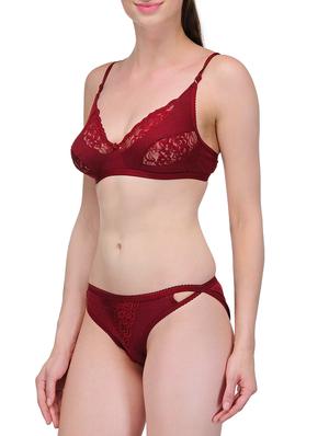 maroon cotton bra and panty set - 12884093 - Standard Image - 2