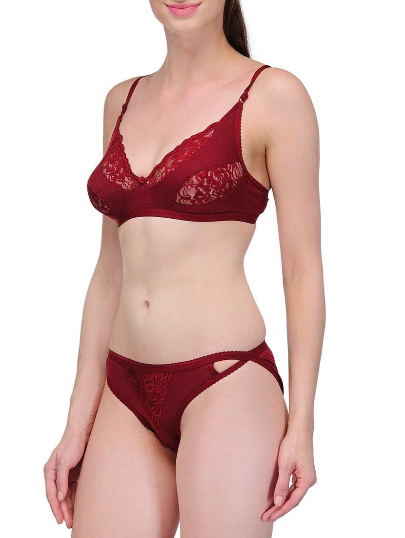 maroon cotton bra and panty set - 12884093 - Zoom Image - 2