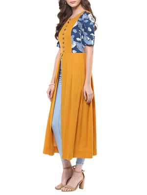 mustard high slit kurta - 12886121 - Standard Image - 2
