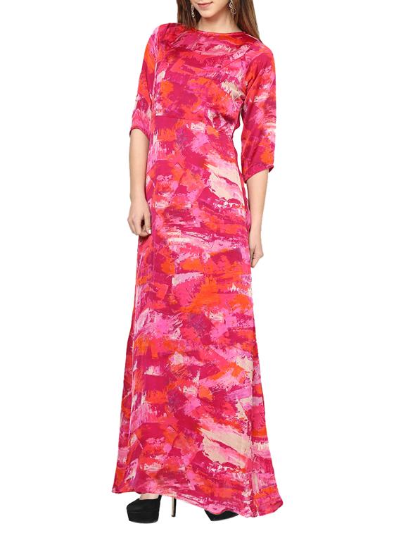 pink printed crepe maxi dress - 12890573 - Zoom Image - 2