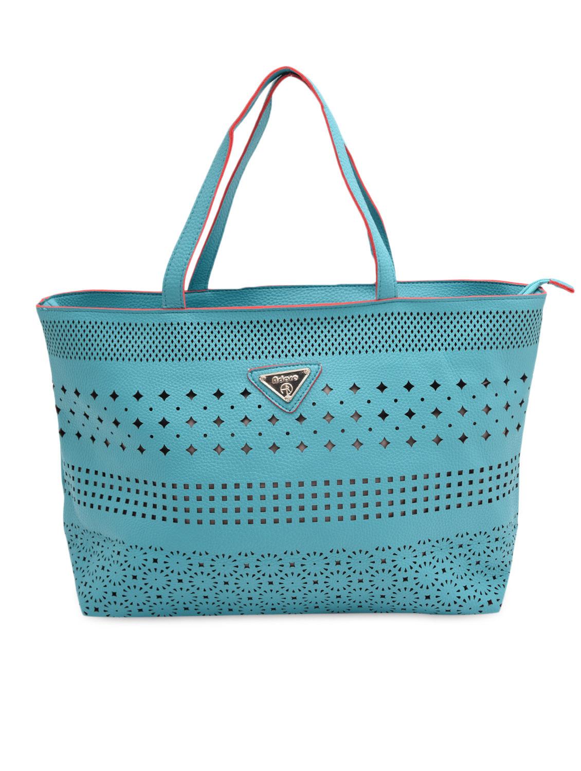 Blue Cut-work Detailed Handbag With Sling Bag - By