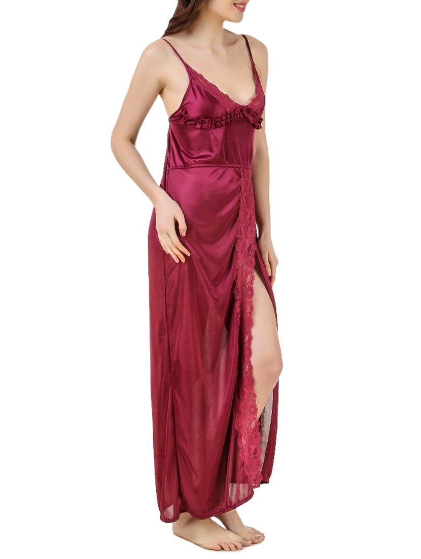 maroon satin gown - 12894772 - Zoom Image - 2