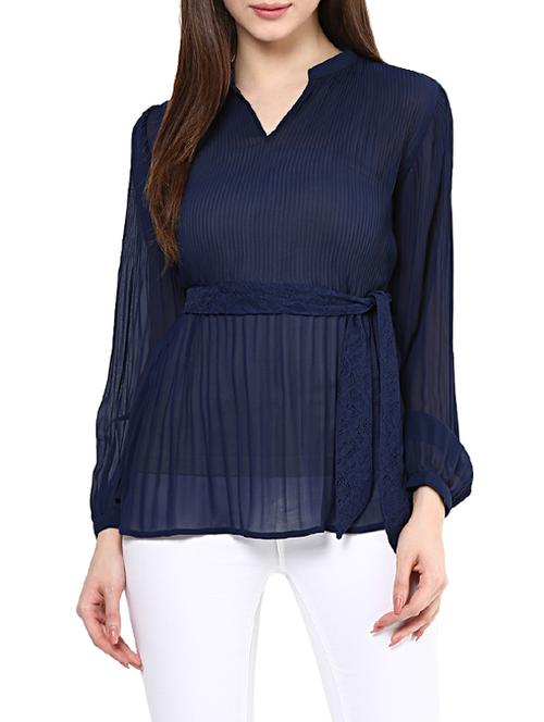 accordion pleat belted top - 12900540 - Standard Image - 1