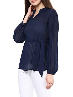 accordion pleat belted top - 12900540 - Standard Image - 2