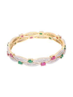 CZ Stones Embellished Golden Bangles Set For Women - 12901856 - Standard Image - 2