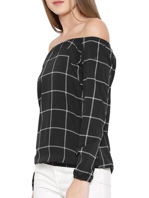 off shoulder checkered blouson top - 12903797 - Standard Image - 2