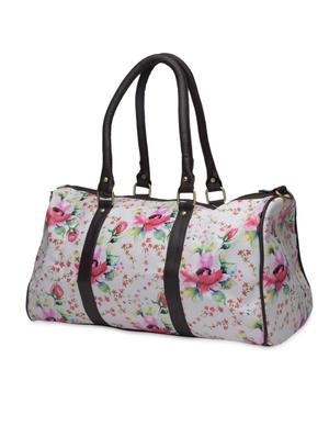 white floral printed faux leather duffel bag - 1290613 - Standard Image - 2