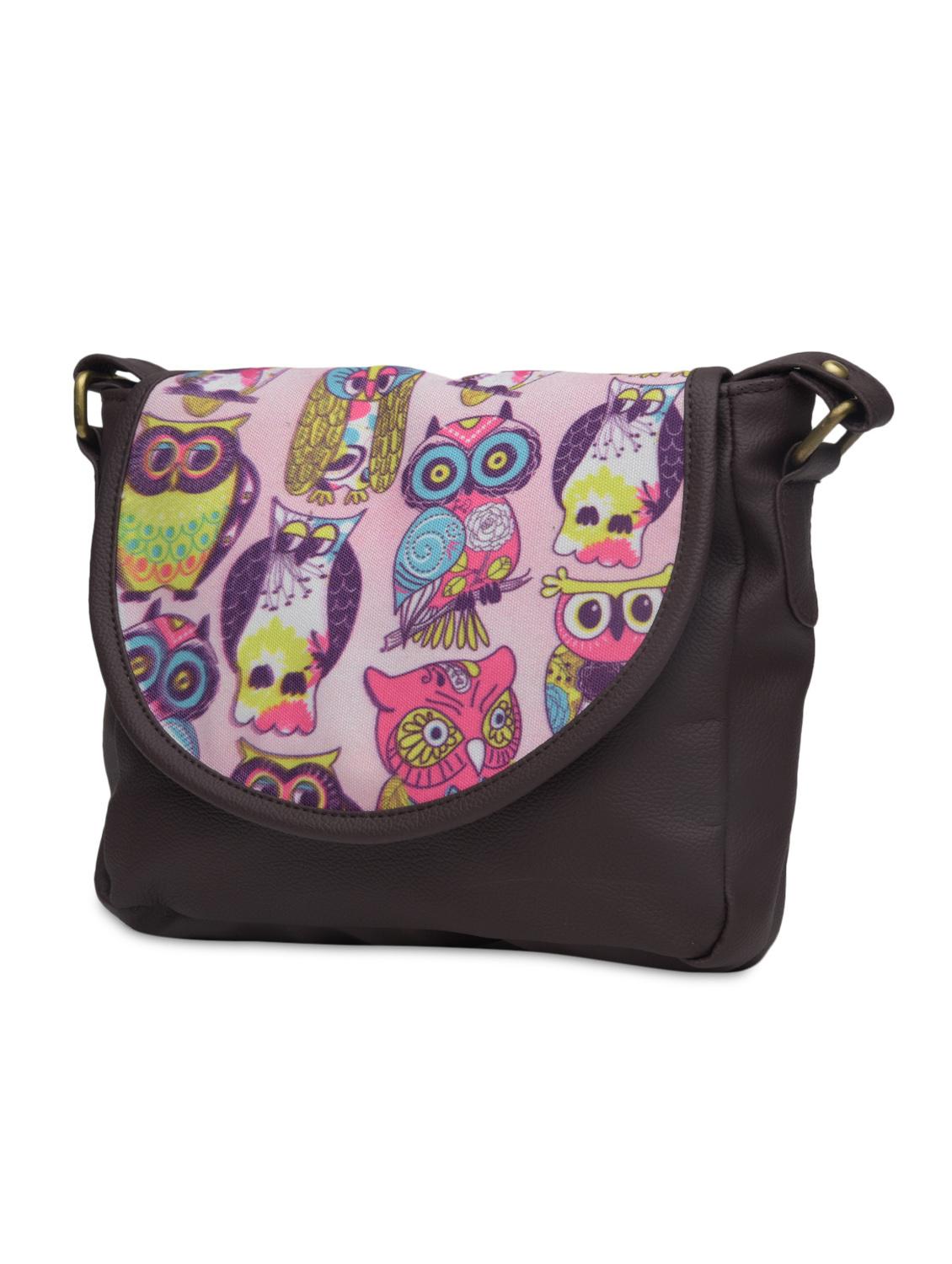 charcoal brown owl printed faux leather handbag - 1290615 - Zoom Image - 2