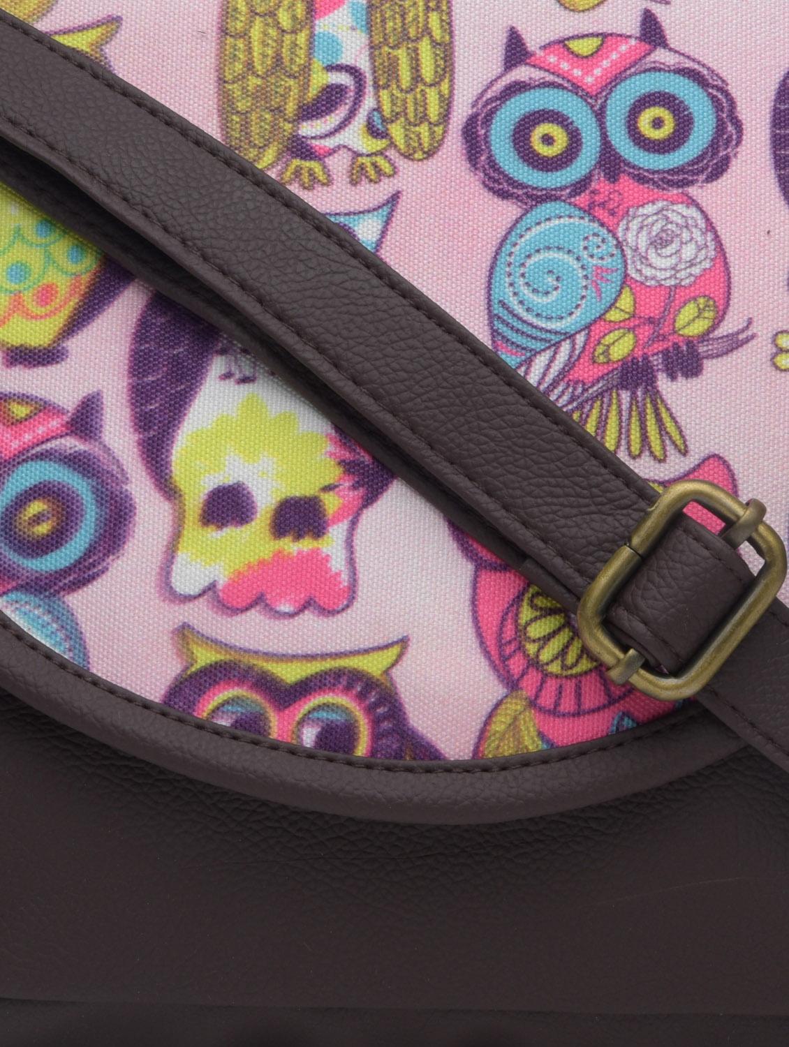 charcoal brown owl printed faux leather handbag - 1290615 - Zoom Image - 5