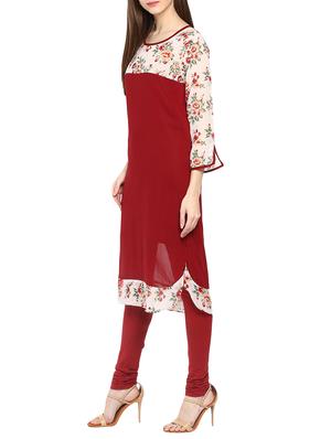 maroon georgette straight kurta - 12919438 - Standard Image - 2