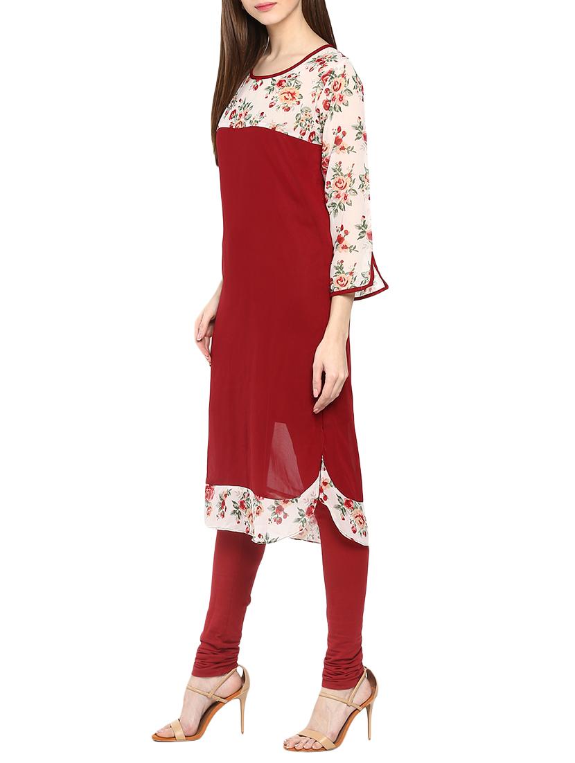 maroon georgette straight kurta - 12919438 - Zoom Image - 2