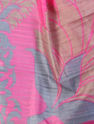 pink linen printed saree with blouse - 12926248 - Standard Image - 2
